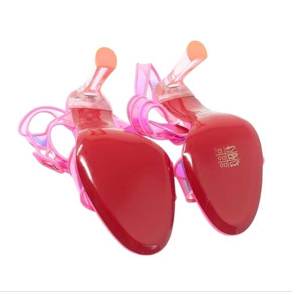 NEW Christian Louboutin Loubi Duniss 100 Neon Pink PVC Clear Sandal Heels 38 - Picture 13 of 13